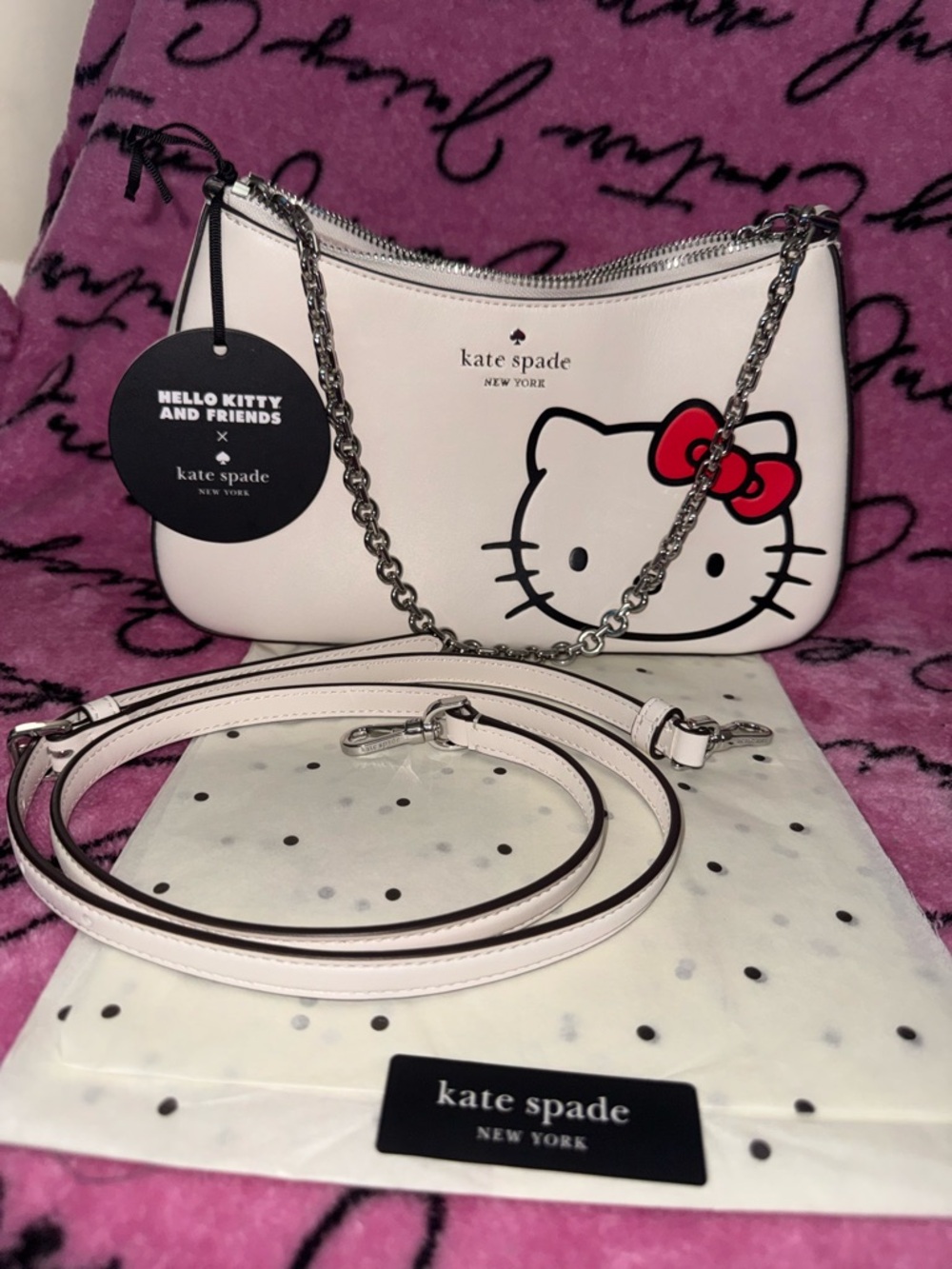 kate spade White Hello Kitty Leather Shoulder Bag with Red Bow - Picture 10 of 10